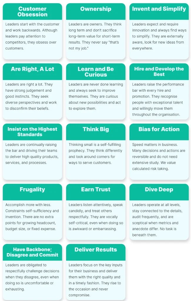 Amazon 16 Leadership Principles.